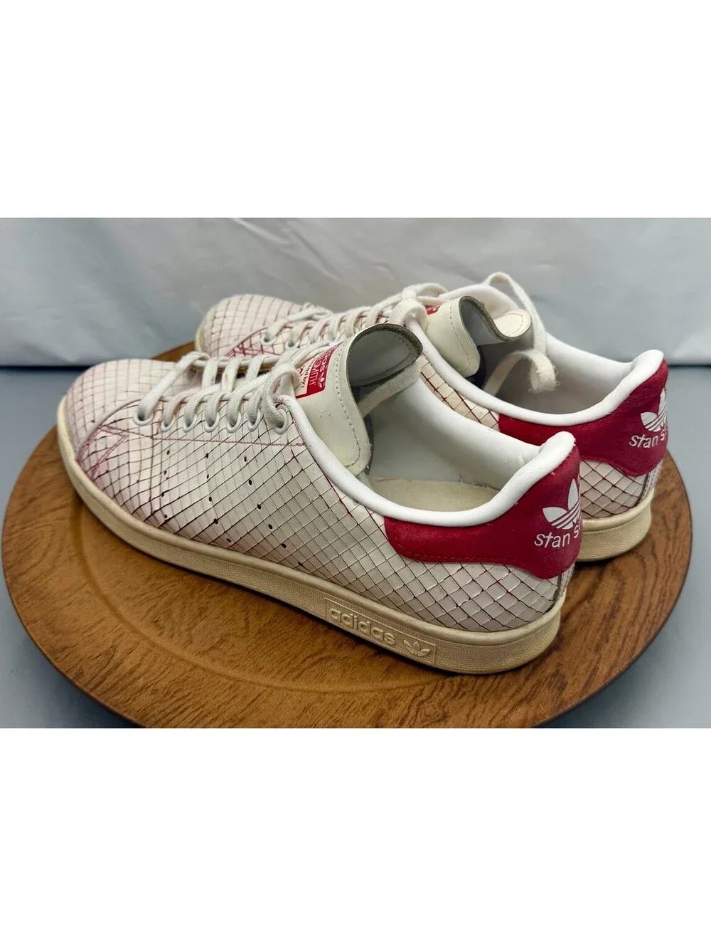 adidas Stan Smith Sliced Leather  White with Red Size  11 Nice Hard to Find